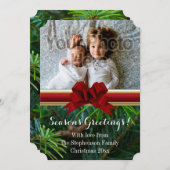 パインエレガント金ゴールドレッドボウクリスマス シーズンカード (正面/裏面)