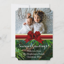 パインエレガント金ゴールドレッドボウクリスマス シーズンカード