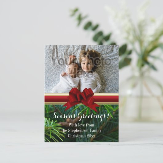 パインエレガント金ゴールドレッドボウクリスマス シーズンポストカード (スタンド正面)