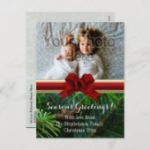 パインエレガント金ゴールドレッドボウクリスマス シーズンポストカード (正面/裏面)