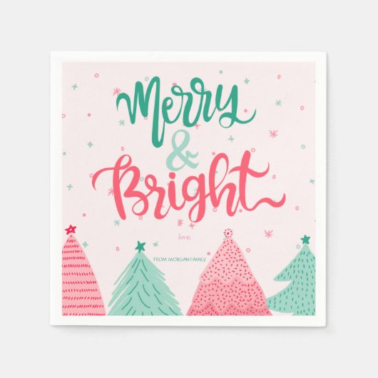 パインカラフルツメリー&ブライトピンク スタンダードカクテルナプキン (正面)