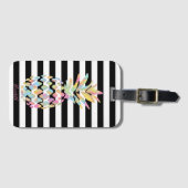 パインガーリーカラフルアップル、白黒ストライプ ラゲッジタグ (正面横)