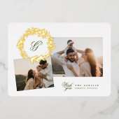 パインクラシックモノグラムリースエレガント写真コラージュ 箔シーズンカード (正面)