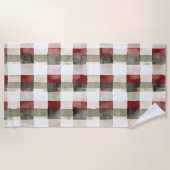 パイングリーンアイボリーレッドストライプクリスマスクリスマス ビーチタオル (正面)