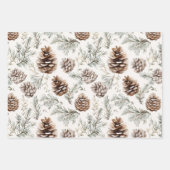 パイングリーンアイボリーレッドストライプクリスマスクリスマス ラッピングペーパーシート (正面2)