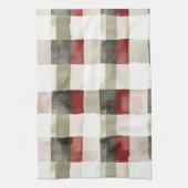 パイングリーンアイボリーレッドストライプズ キッチンタオル (縦)