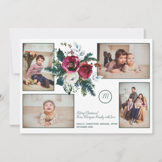 パイングリーンクリスマスクラスモノグラムフォトコラージュ シーズンカード (正面)