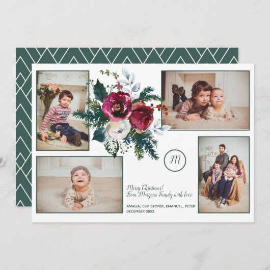 パイングリーンクリスマスクラスモノグラムフォトコラージュ シーズンカード (正面/裏面)