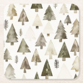 パイングリーンクリームクリスマスツリー スクエアペーパーコースター (正面)