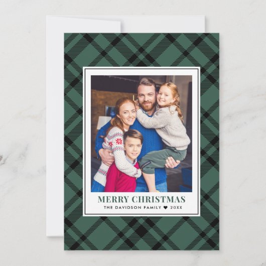 パイングリーンタータンチェックプレイドメリークリスマスフォト シーズンカード (正面)