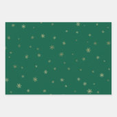 パイングリーンティール（緑がかった色）クリスマス金ゴールド雪片 ラッピングペーパーシート (正面)
