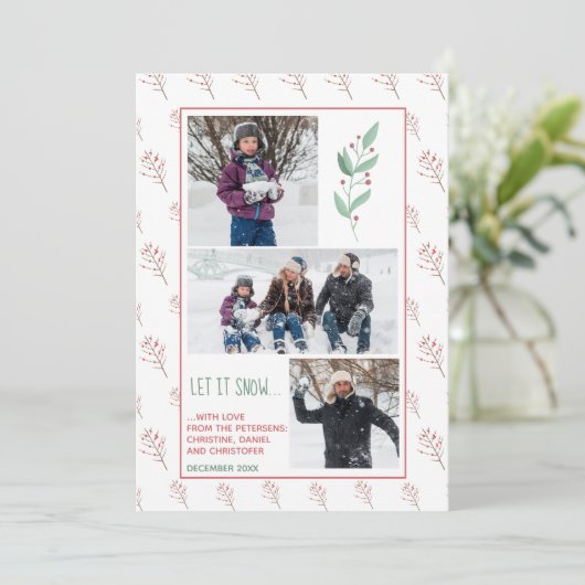 パイングリーンピンクベリー家族の写真の休日 シーズンカード (スタンド正面)