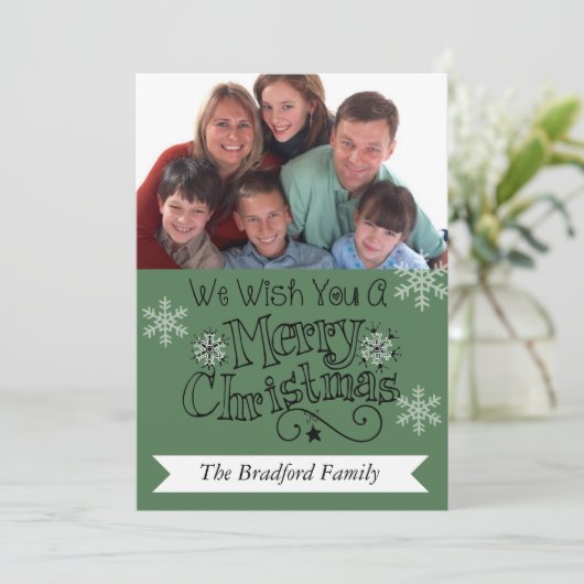 パイングリーンメリークリスマスフォトホリデーカード シーズンカード (スタンド正面)