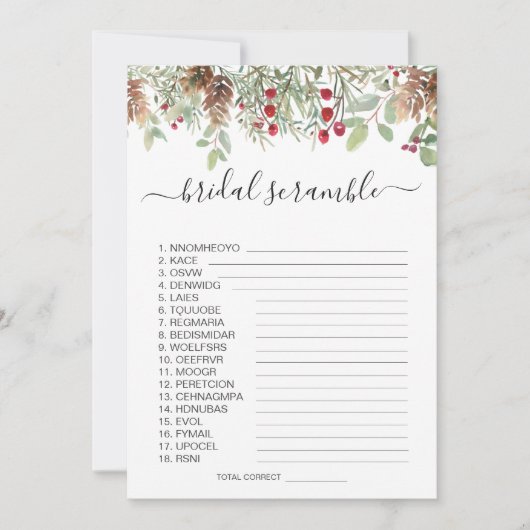 パイングリーンリーワードスクランブルブライダルシャワーゲーム 招待状 (正面)