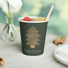 パイングリーン金ゴールドグリッジーグリッタークリスマスツリー   紙コップ