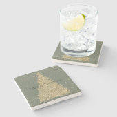 パイングリーン金ゴールドグリッタースパークルクリスマスツリー     ストーンコースター (横)