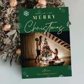 パイングリーン&金ゴールドクリスマスワンファミリーフォト 箔シーズンカード