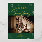 パイングリーン&金ゴールドクリスマスワンファミリーフォト 箔シーズンカード (正面)