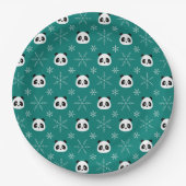 パイングリーン – 雪のかわいいパンダ ペーパープレート (正面)