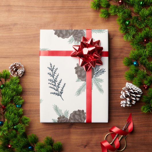 パインコーンかわいらしクリスマスホリデーグリーナリー ラッピングペーパー (クリスマスギフト)