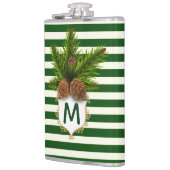 パインコーンとグリーンストライプモノグラムのフラスコ フラスク (左)