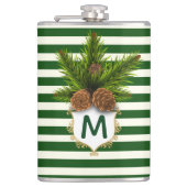 パインコーンとグリーンストライプモノグラムのフラスコ フラスク (正面)