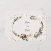 パインコーンとホリーの冬のリース セーブザデート (正面/裏面)