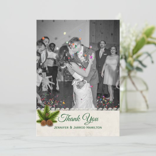 パインコーンウィンターウェディングサンキューカード サンキューカード (スタンド正面)