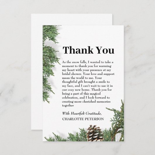 パインコーンウィンターブライダルシャワー サンキューカード (正面/裏面)