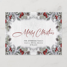 パインコーンウィンターベリークリスマスホリデーグリーティング ポストカード