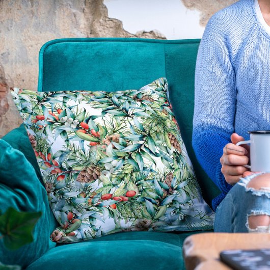 パインコーンウィンターベリーフェスティバルホリデイフローラ クッション