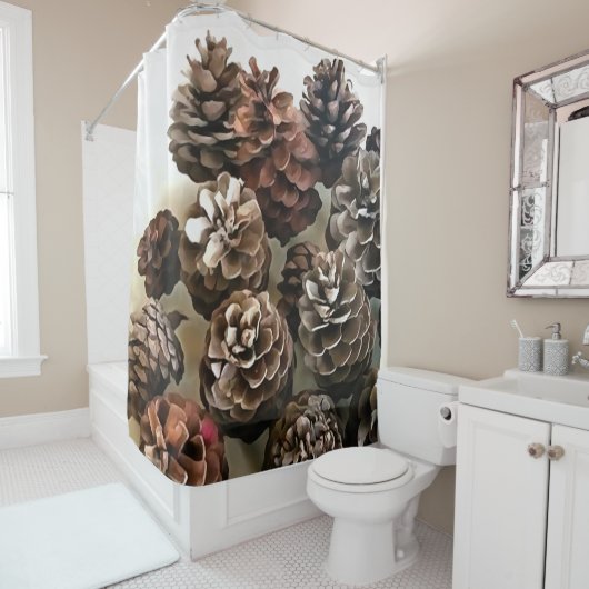 パインコーンオーガニッククリスマスオーナメントアート シャワーカーテン (インサイチュ)