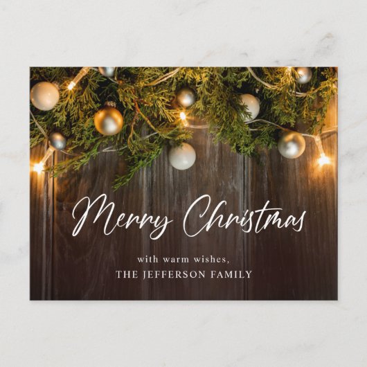 パインコーンクリスマスホリデーグリーティングカード ポストカード (正面)