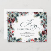 パインコーンクリスマスリースホリデーグリーティング ポストカード (正面/裏面)