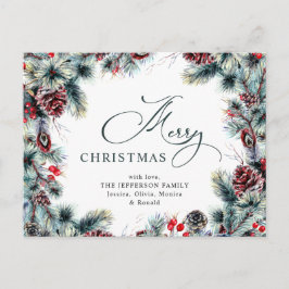パインコーンクリスマスリースホリデーグリーティング ポストカード