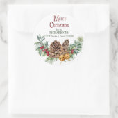 パインコーンジンルベルズクリスマス差出人住所 ラウンドシール (バッグ)