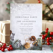 パインコーンストリングライツクリ素朴スマスパーティー 招待状