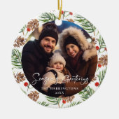 パインコーンファミリーホリデーフォトオーナメント セラミックオーナメント (正面)