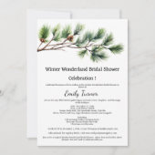 パインコーンブランチクリスマステーマのブライダルシャワー 招待状 (正面)