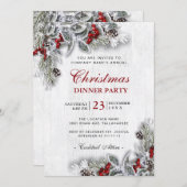 パインコーンブランチクリスマ素朴スディナーパーティー 招待状 (正面/裏面)