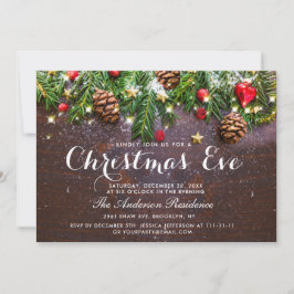 パインコーンブランチホリデー素朴クリスマスイブ 招待状