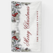 パインコーンブランチ素朴ウッドメリークリスマス 横断幕 (縦)