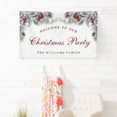 パインコーンブランチ素朴ウッドメリークリスマス 横断幕 (インサイチュ)