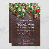 パインコーンホリデー素朴クリスマスホリデーディナー 招待状 (正面/裏面)