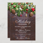 パインコーンホリデー素朴クリスマスホリデーディナー 招待状 (正面/裏面)