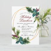 パインコーンホリーフレームクリスマスホリデーランチョン 招待状 (スタンド正面)