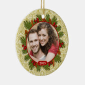 パインコーンホリーレースファミリーフォトクリスマス セラミックオーナメント (右)
