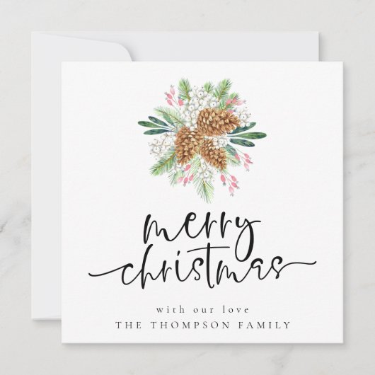 パインコーンメリークリスマスホリデーカード ノートカード (正面)