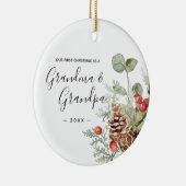 パインコーンリースおばあちゃんグランパ初めてのクリスマス セラミックオーナメント (右)