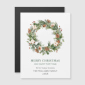 パインコーンリースクリスマスホリディマグネティックカード (正面/裏面)